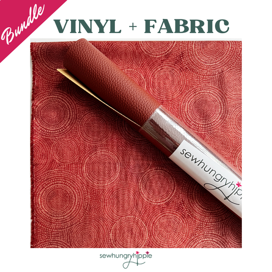 Brick Moonglow vinyl paired with Radiance fabric yard bundle for sewing bags and accessories
