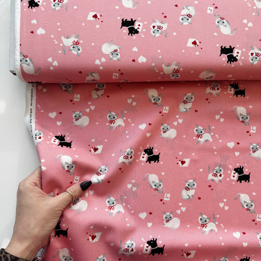 Lizzy House fabric Pink with kitties