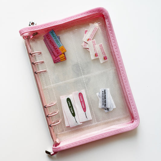 Label Case / Pink / Glitter / with spiral bound hooks for your labels