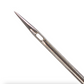 Close up of the eye and point of a single Schmetz Chrome Microtex needle on a white background