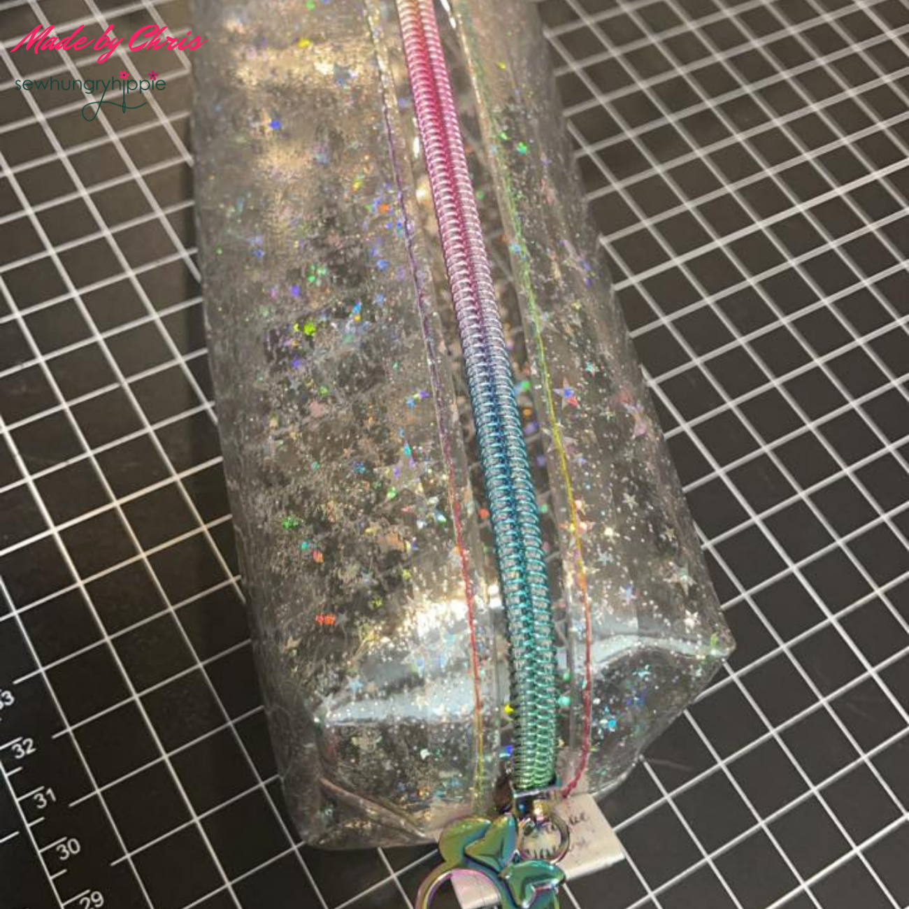 penci case made with iridescent glitter star clear vinyl fabric