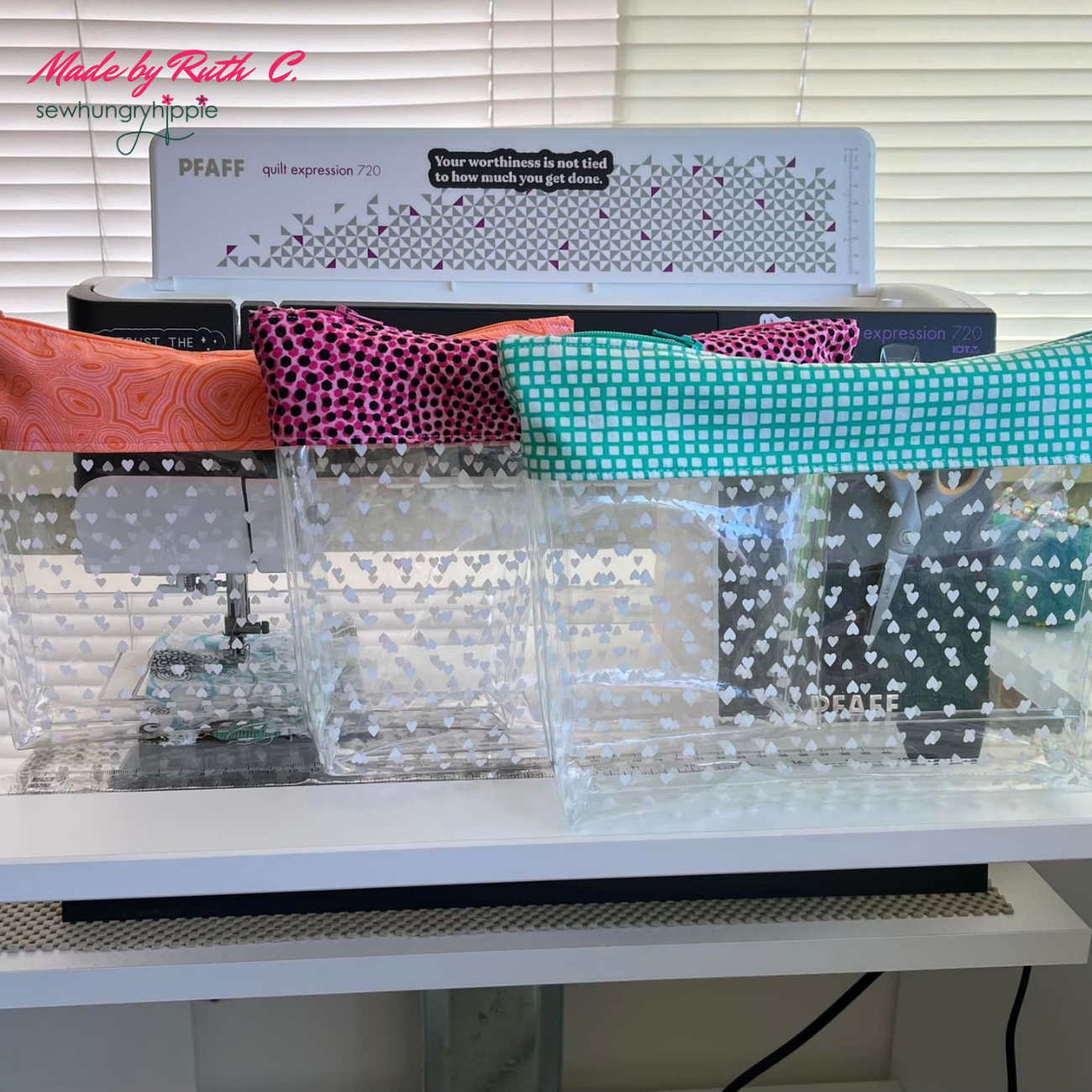 Comet Cases made with clear vinyl pouch with white hearts design