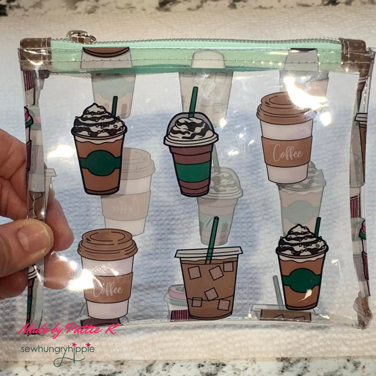 DIY coin purse made with coffee cups TPU vinyl for sewing projects