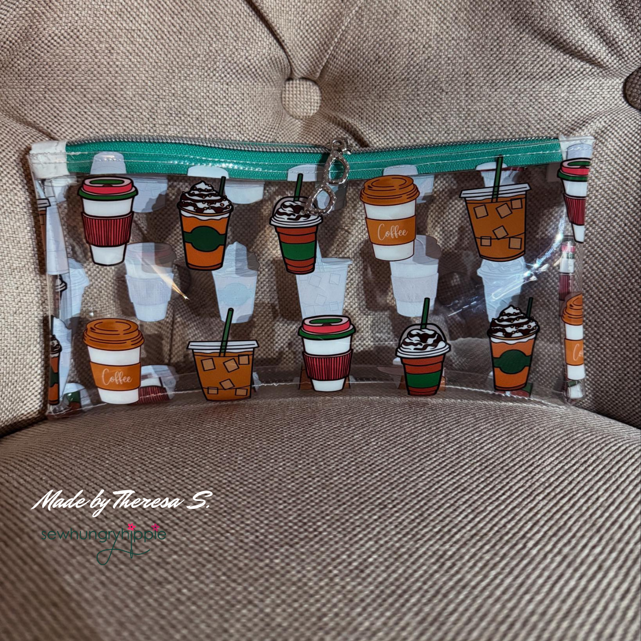 DIY zipper case made with coffee cups TPU vinyl for sewing projects