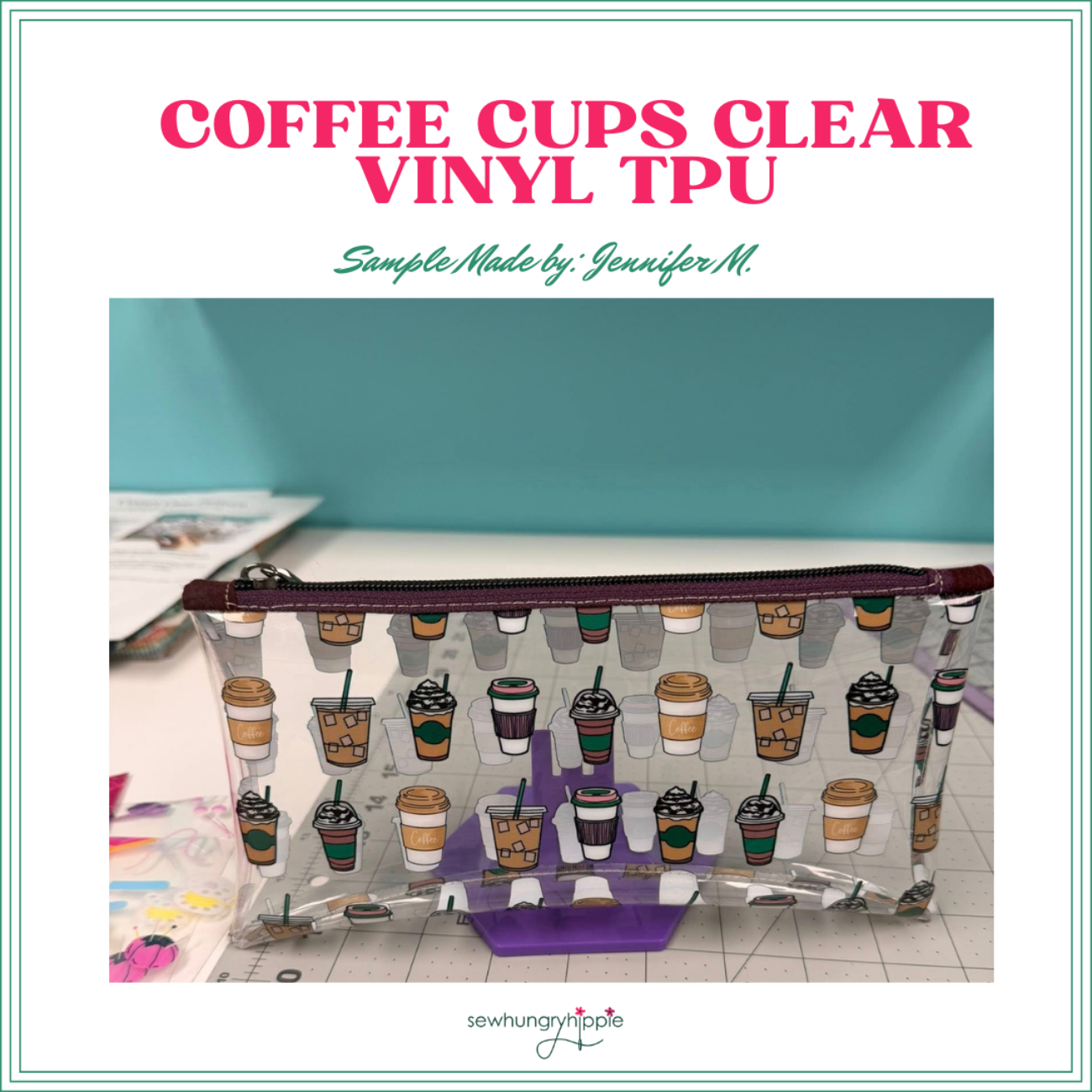 zipper pouch made with coffee cups clear TPU vinyl for sewing and daily use