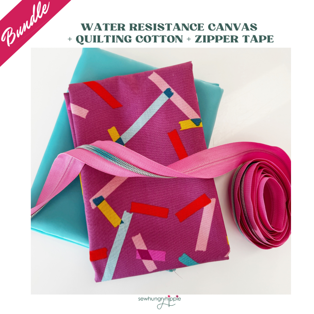 Water Resistant Canvas, Quilting Cotton & Zipper Tape for bag making