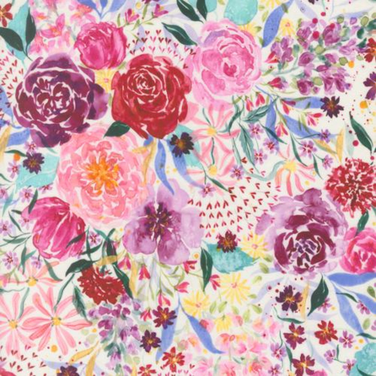 Digital print of Fleur the Love Cloud Fleur Amour watercolor floral print designed by Create Joy Project for Moda Fabrics.
