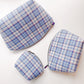 Three dylan domes in Robert Kaufman Mammoth Flannel blue cream plaid cream