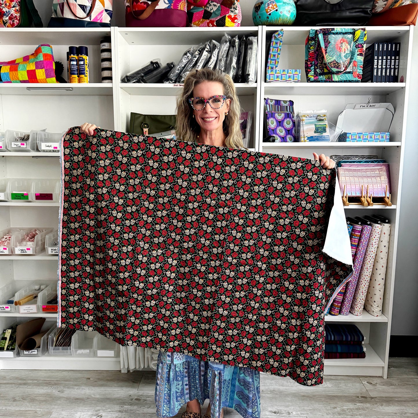 Custom Fabric Canvas by Sew HungryHippie Style 3 Skulls (no cork included)