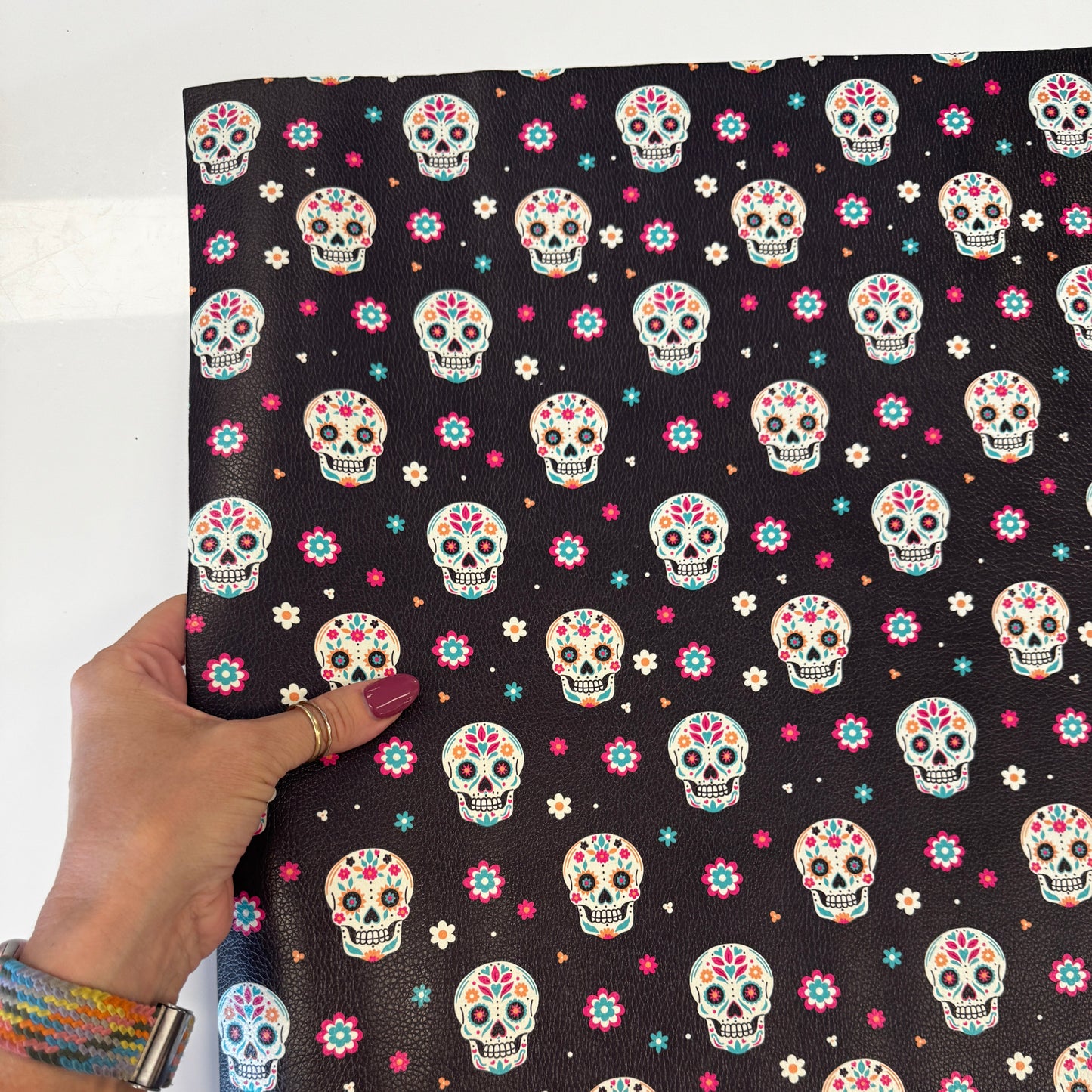 sugar skull faux leather vinyl bag making