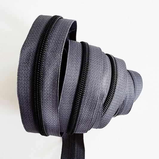 Deep Grey and gunmetal Zipper Tape 3 yds