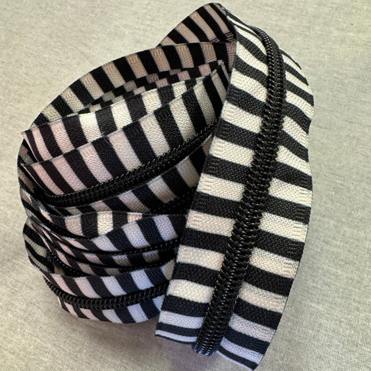 Black and White Bold Stripes 5mm Zipper Tape only
