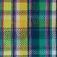 Plaid fabric with green, yellow, and purple colors