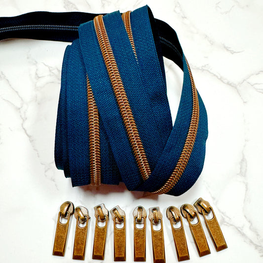 Navy and Bronze 5mm zipper pack