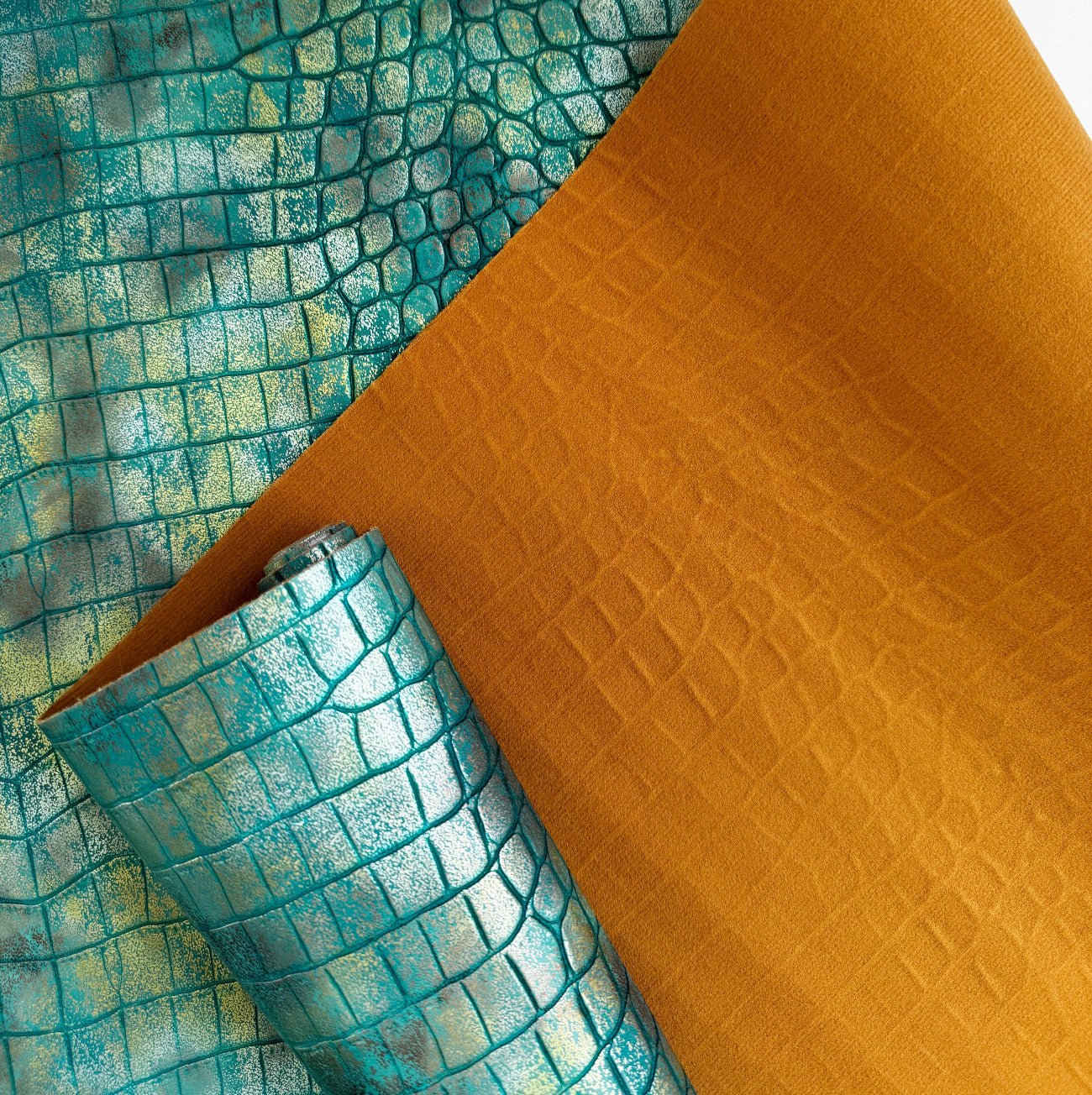 Mystic Croc Teal Faux Leather Vinyl