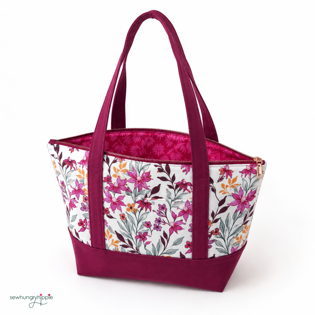 Floral Fabric with Burgundy Lining and Zipper Pack Bundle