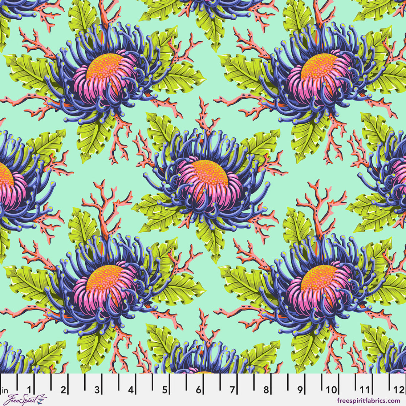 Tula Pink Friends & Anemones Coralline Quilting Cotton