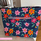 Happy Flowers on Navy Blue Pattern Canvas Fabric 36" x 58"