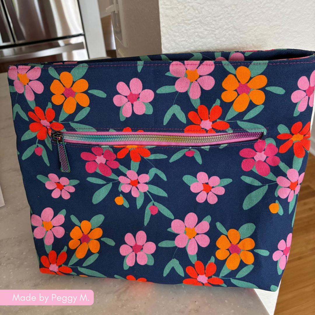 Happy Flowers on Navy Blue Pattern Canvas Fabric 36" x 58"