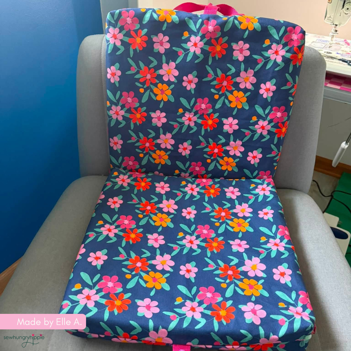 Happy Flowers on Navy Blue Pattern Canvas Fabric 36" x 58"