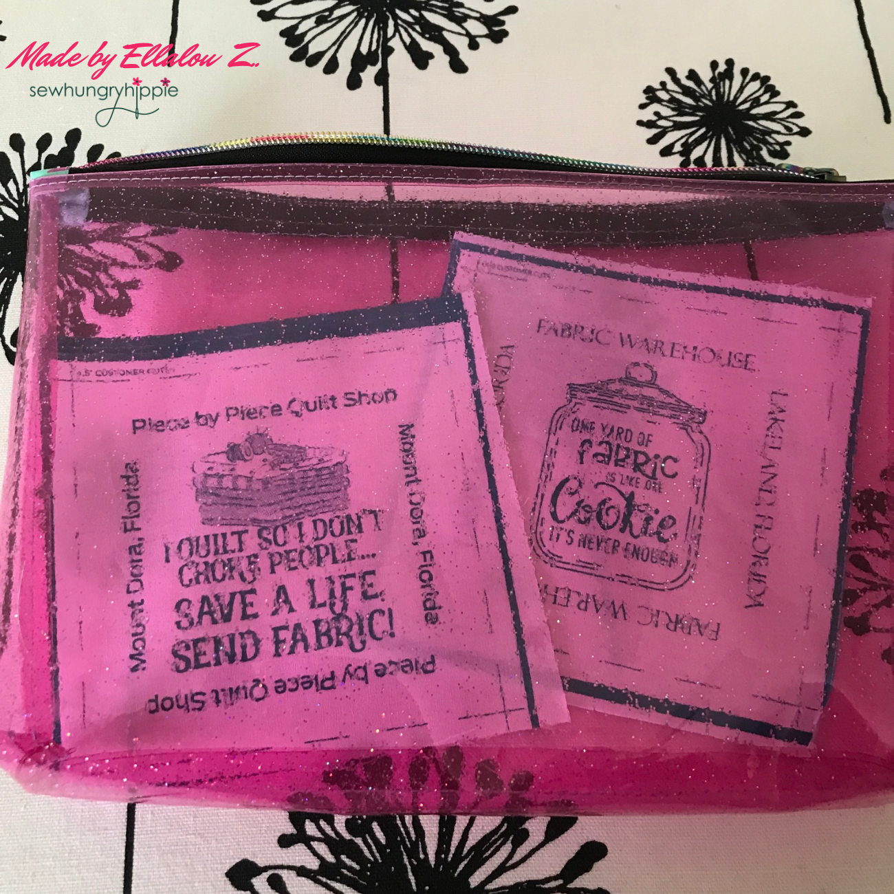 cosmetic pouch made with sparkling hot pink clear vinyl fabric