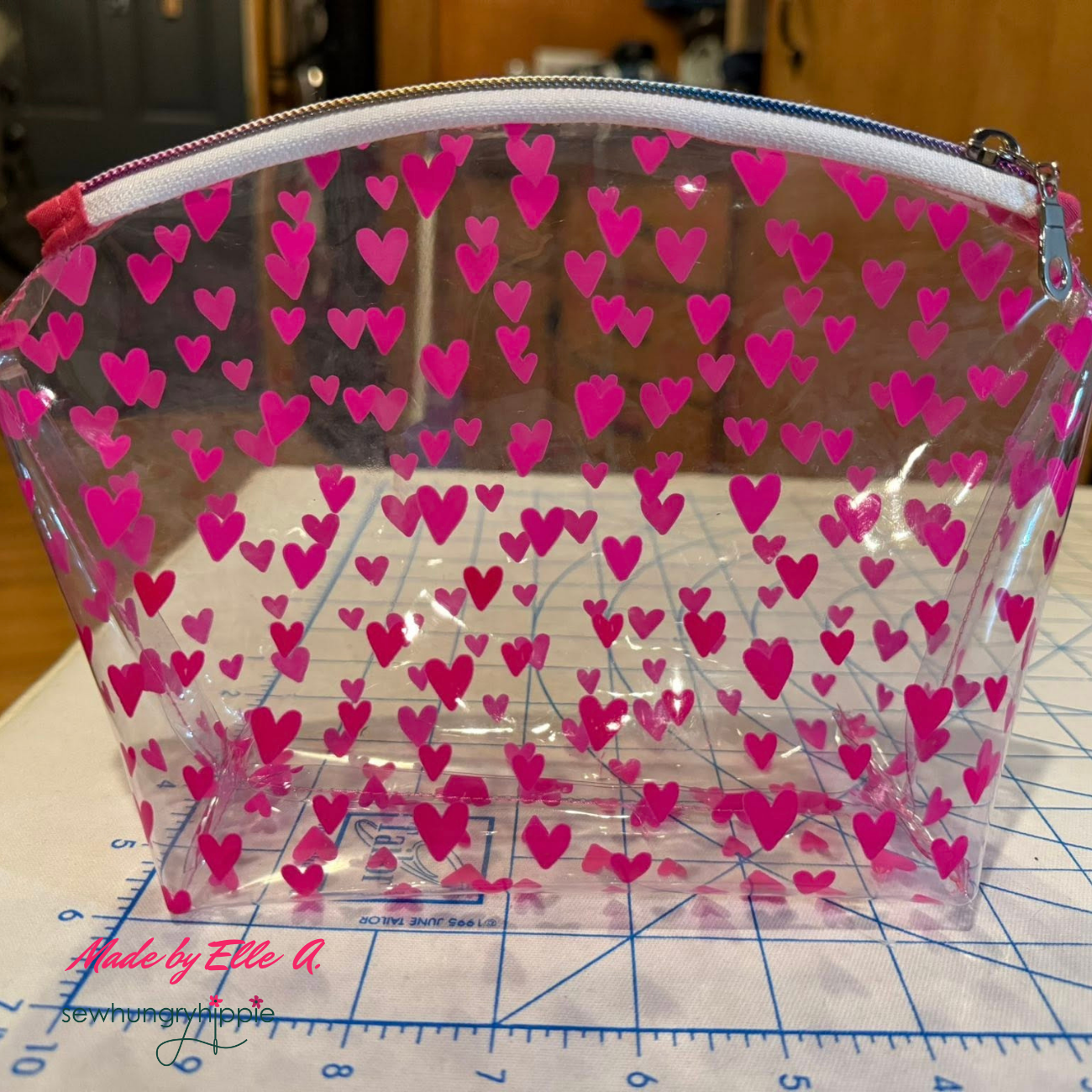 dylan dome pouch made with hot pink heart TPU vinyl fabric