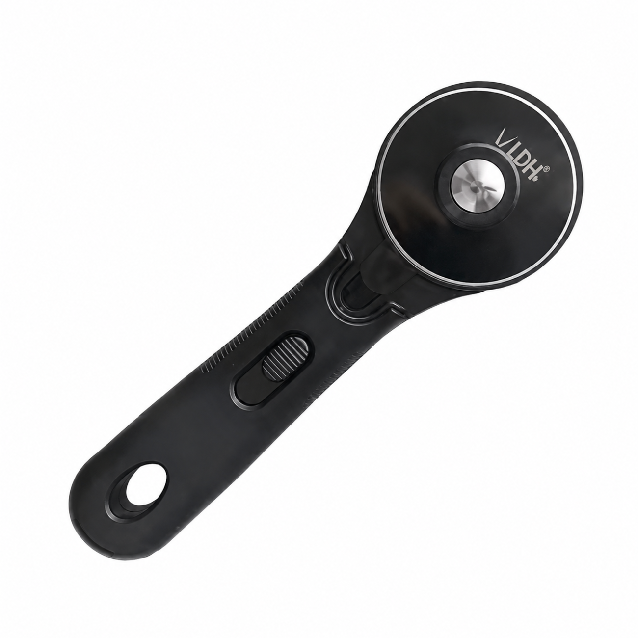 LDH Scissors 60mm Midnight Edition Rotary Cutter isolated on a clean white background, featuring a sleek matte black handle and precision rotary blade for quilting, sewing, and fabric cutting.