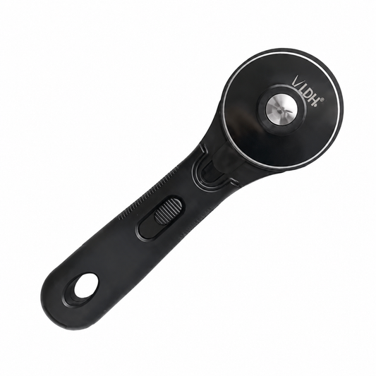 LDH Scissors 60mm Midnight Edition Rotary Cutter isolated on a clean white background, featuring a sleek matte black handle and precision rotary blade for quilting, sewing, and fabric cutting.