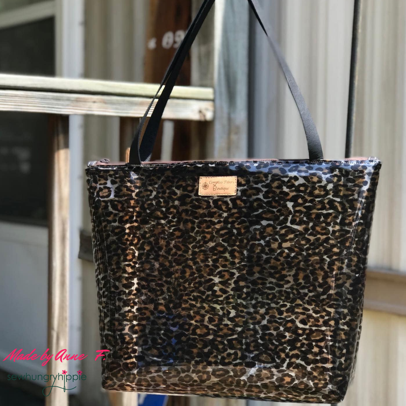 stylish clear bag made with leopard print vinyl for modern handmade accessories