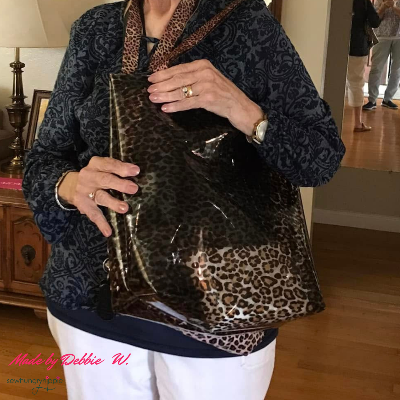 transparent leopard print vinyl tote bag for makeup and travel storage