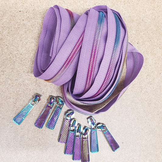 Light Purple and Rainbow Zipper