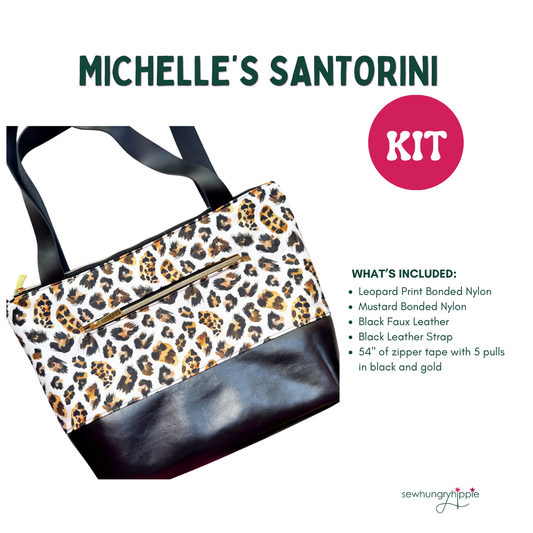 Michelle’s Santorini Kit Leopard Print Bonded Nylon & Black Smooth Faux Leather