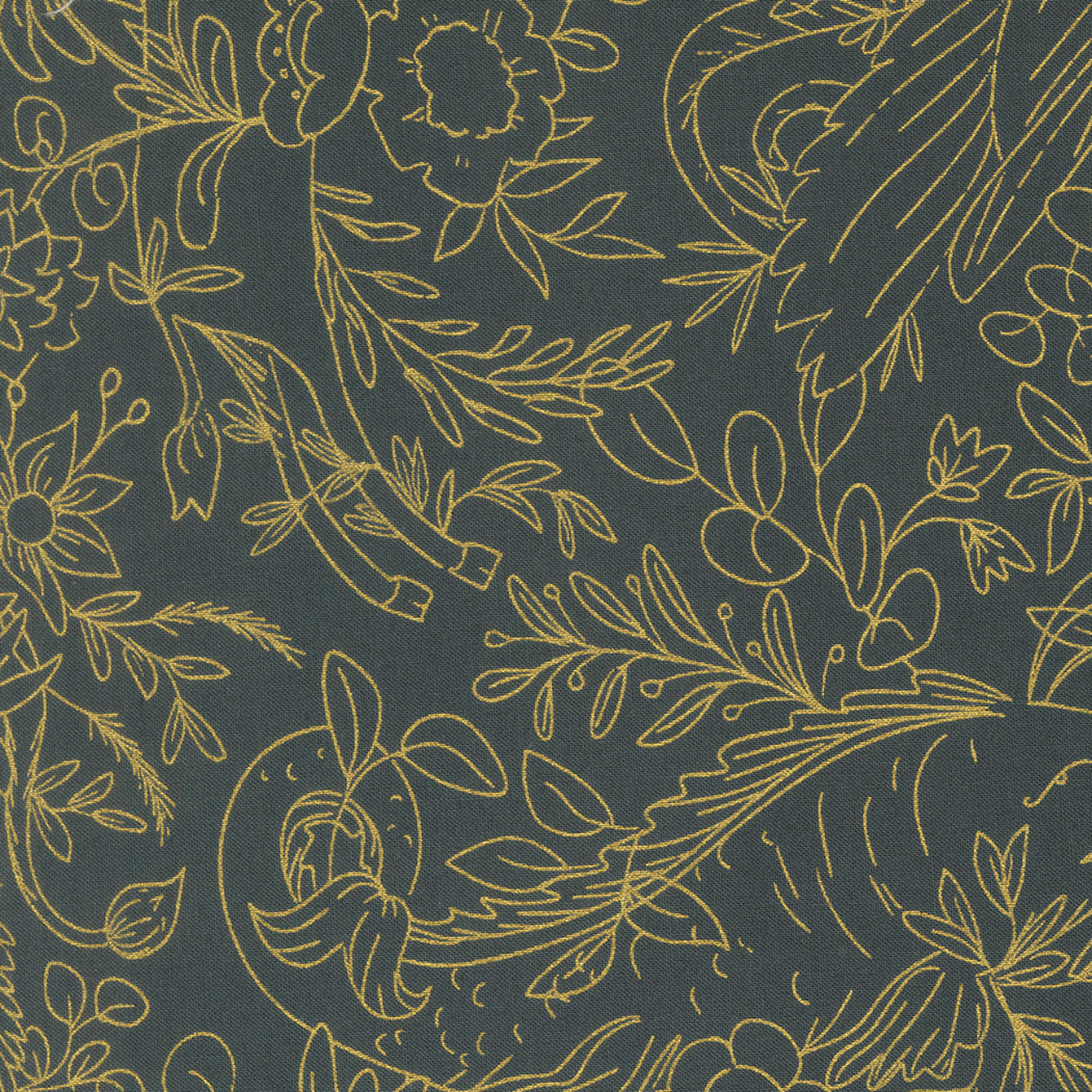 Sunlit Ruins Metallic Dusk Fabric Dark Blue Floral Novelty by Jessica Rose Moda