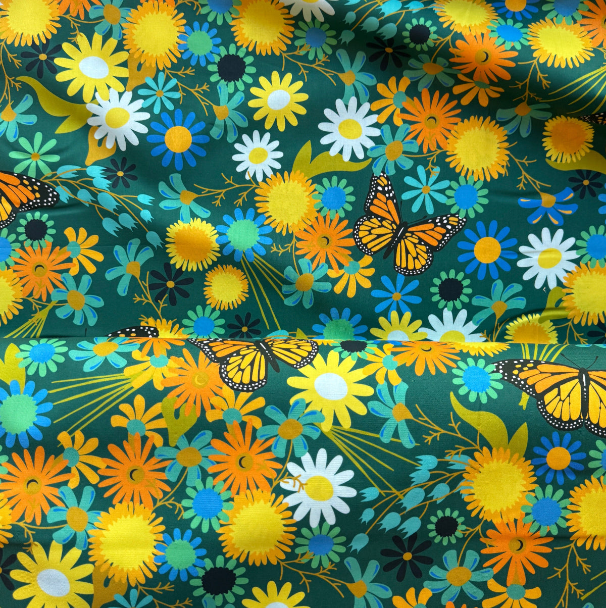 fabric per yard with monarch butterflies and flowers