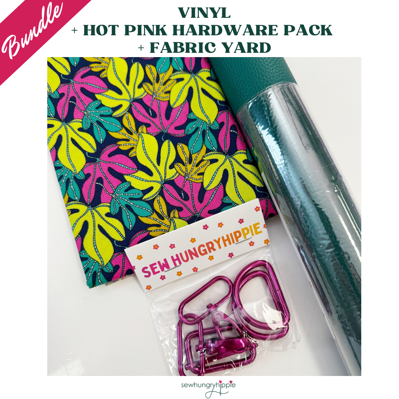 Moonglow Bag Making Bundle – Vinyl, Hot Pink Hardware Pack & Fabric Yard