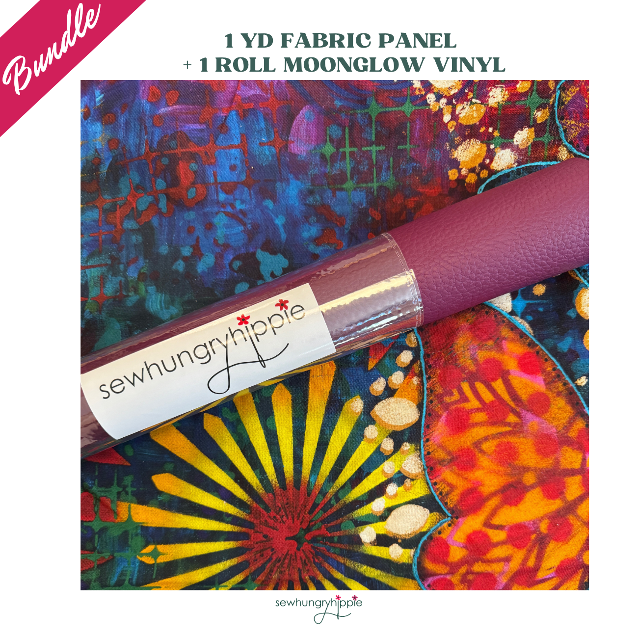 Moonglow Bloom Bundle – 1 Yd Fabric Panel & 1 Roll Moonglow Vinyl