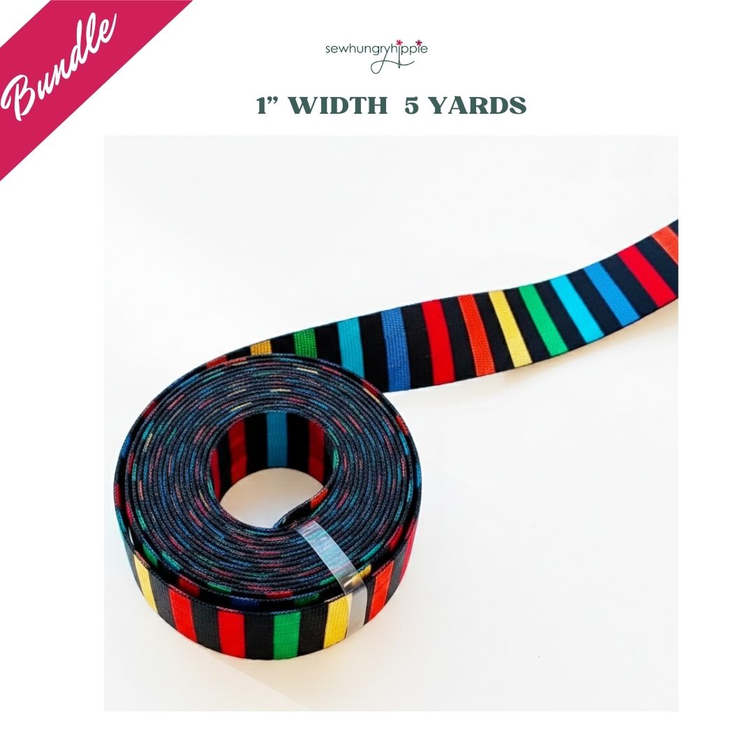 Multicolor Striped Seatbelt Webbing 1" Width - 5 Yard Bundle