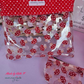 clear vinyl pouch with cute mushroom print for makeup and travel storage