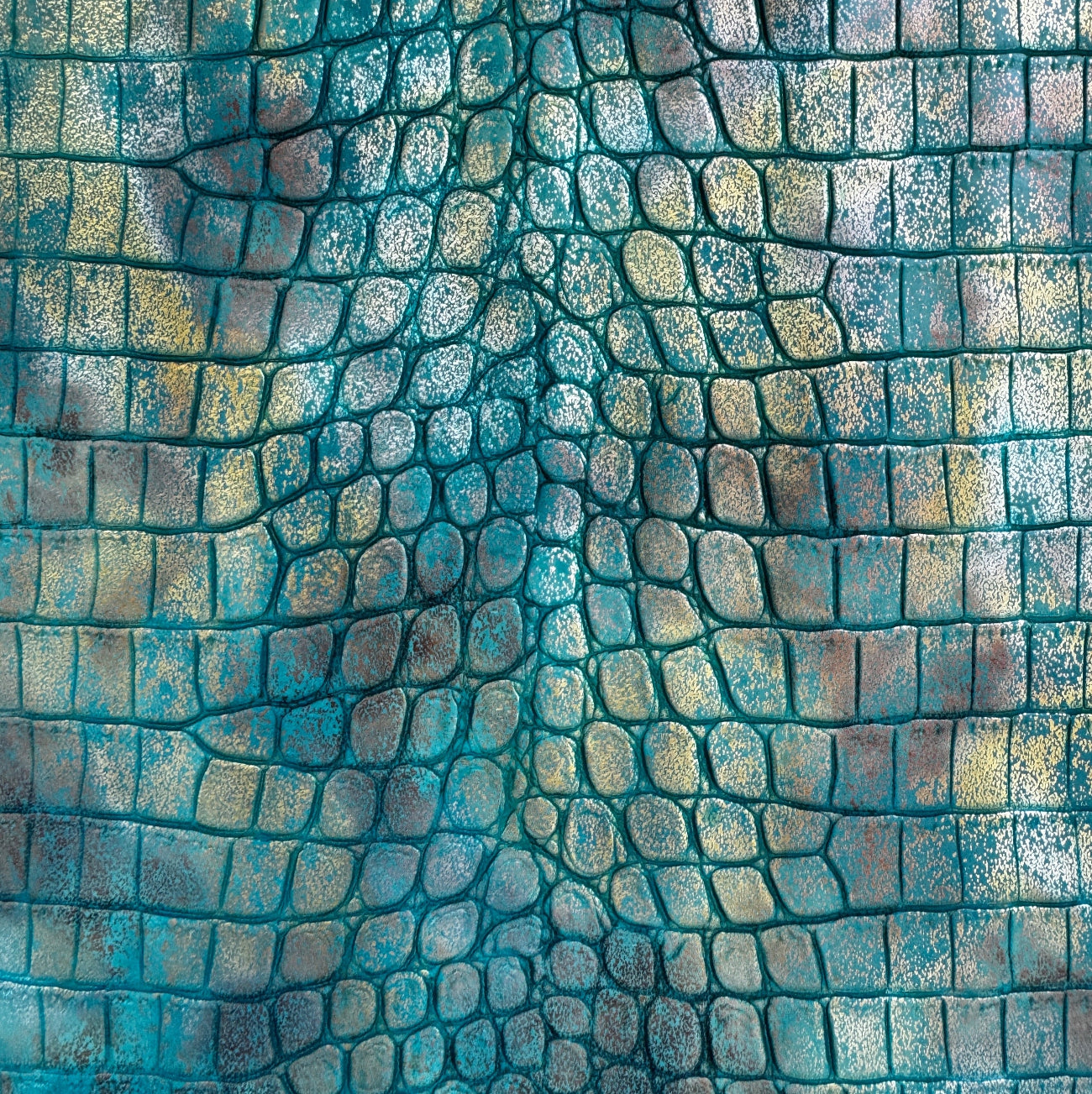 Teal croc embossed faux leather vinyl with reptile texture for bag making, purses, and sewing projects
