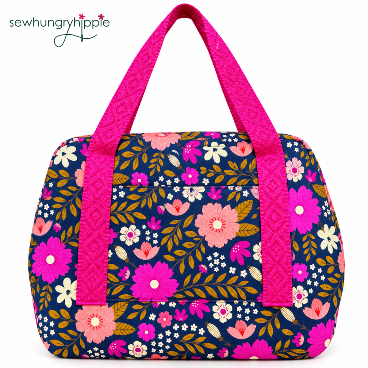 Navy Pink Chamomile Custom Canvas Fabric, 36 x 58 in