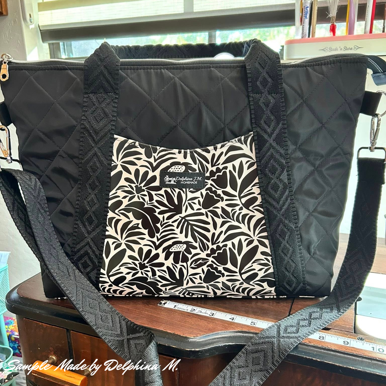 Oxbow Tote Bag Sewing Pattern zippered top tote with front pocket and crossbody strap