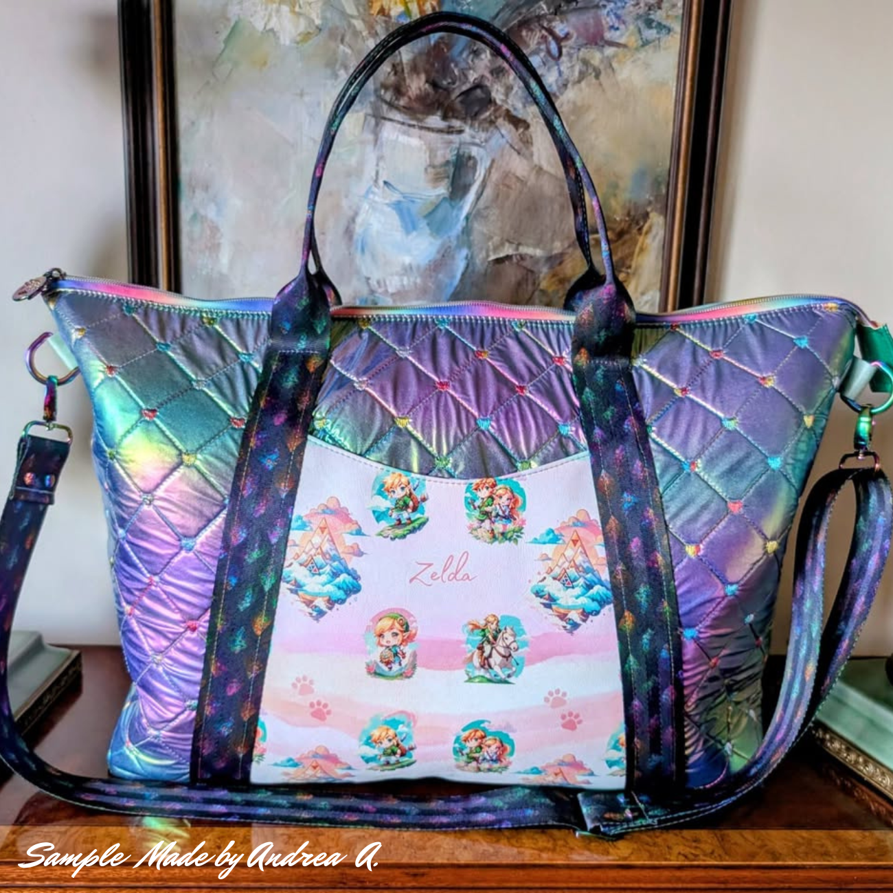 Colorful Oxbow Tote using pre quilted soft vinyl with zipper and slip pocket