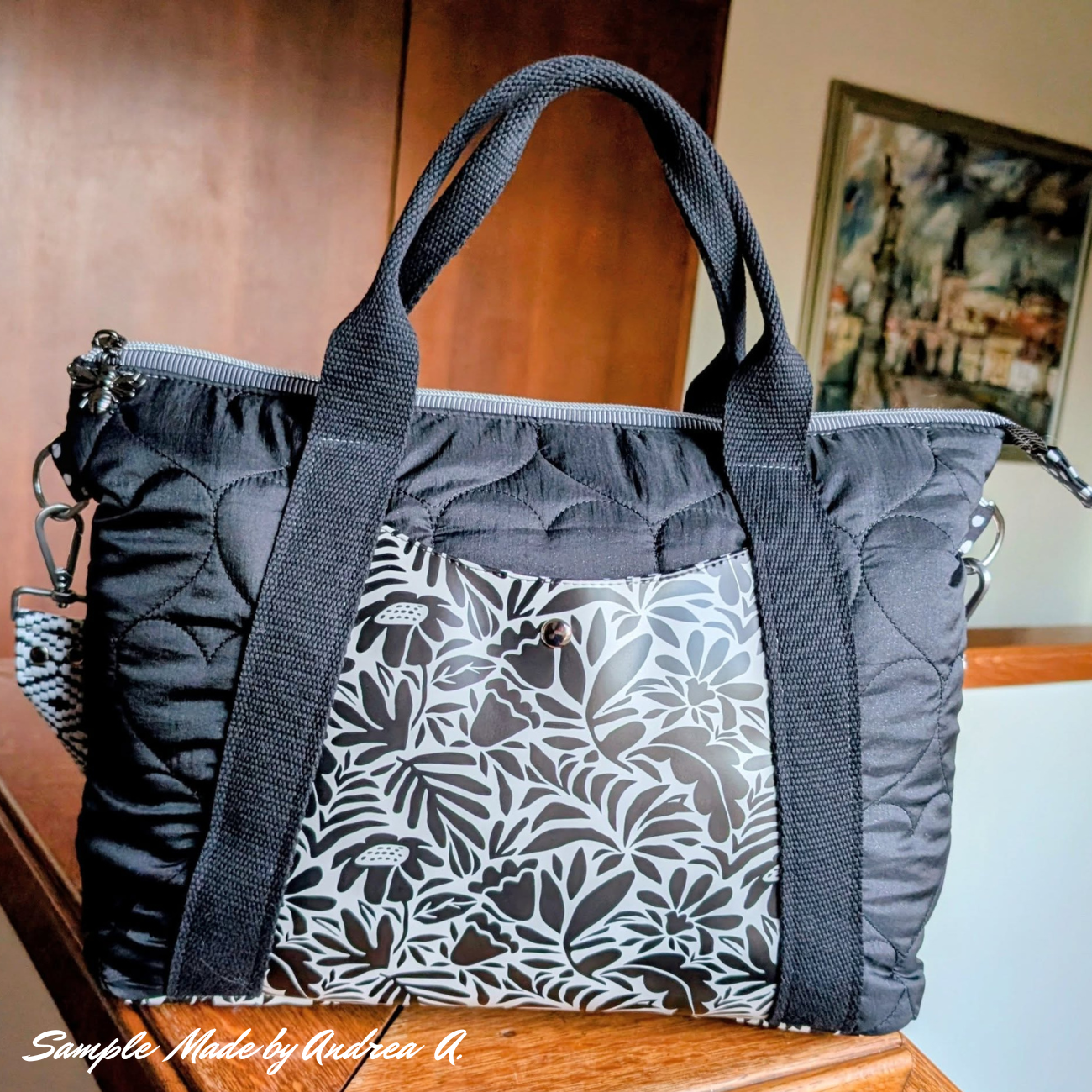 Oxbow Tote Sewing Pattern crossbody tote bag with front pocket and roomy interior. SewHungryHippie materials