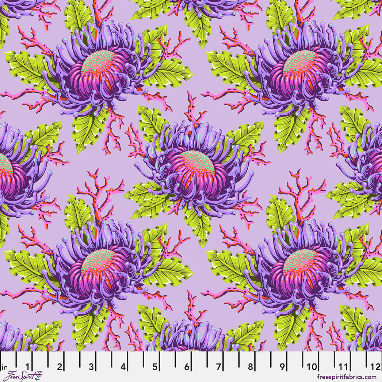ibrant purple sea anemones and hot pink coral on lavender background fabric - Friends and Anemones Ultraviolet by Tula Pink