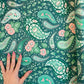 Cultivating Boteh fabric from the Flowerette collection by AGF Studio for Art Gallery Fabrics, green and pink floral paisley premium quilting cotton, SKU FWR-34888.