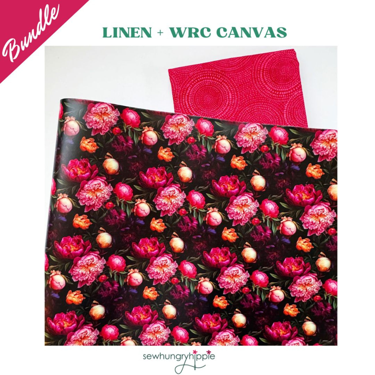 peonies custom smooth vinyl with windham radiance red pink fabric bundle for floral bag making projects