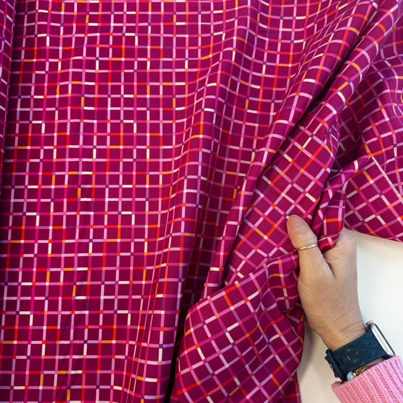 Perfect Day Piknik Plaid Pink cotton fabric by Libs Elliott modern plaid quilting fabric Andover A-10222-E pink