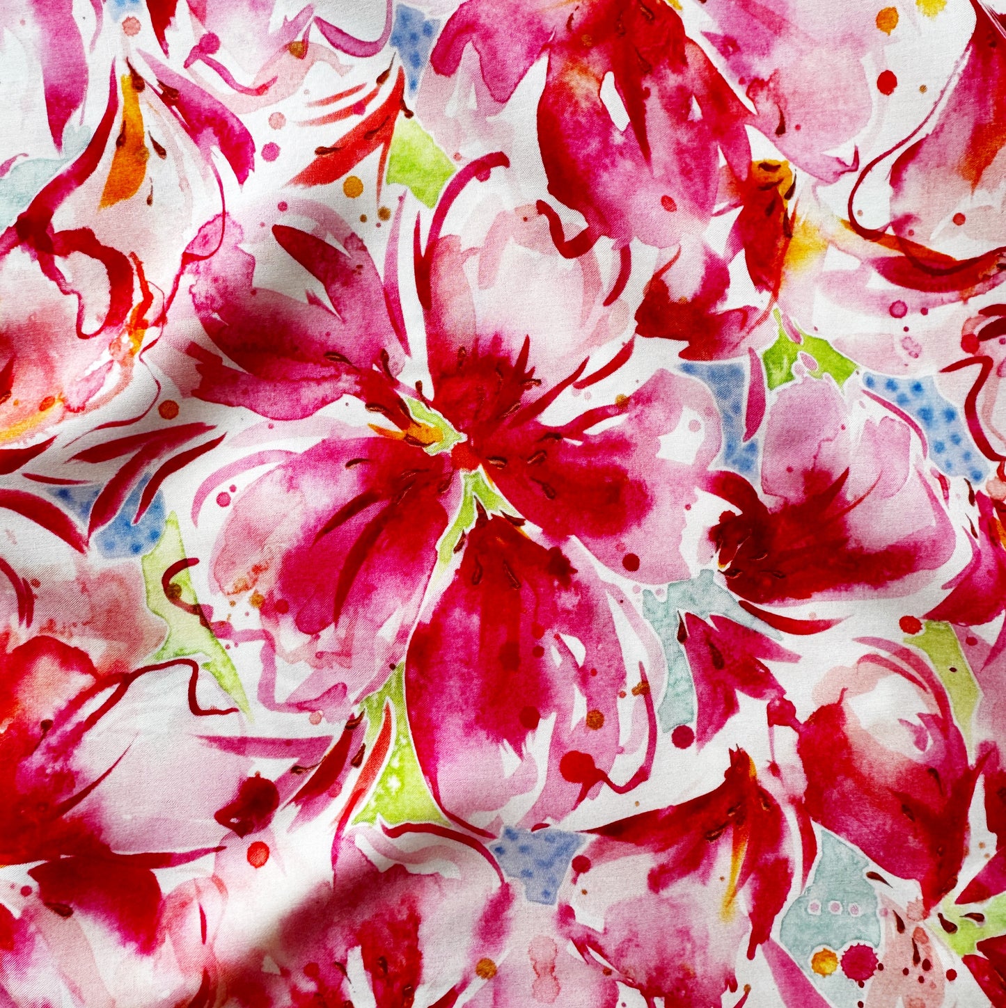 Pink & Red Floral Rayon Fabric – Moda Fabrics – Per Yard