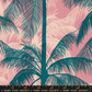 Ruby Star Society featuring a "Poolside Palms" motif. Dark peacock green palm fronds overlap with light pink and cream palm silhouettes on a dusty pink base.