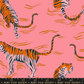 Rayon fabric Poolside Too Rayon Sorbet featuring orange and cream tigers on a pink background by Ruby Star Society